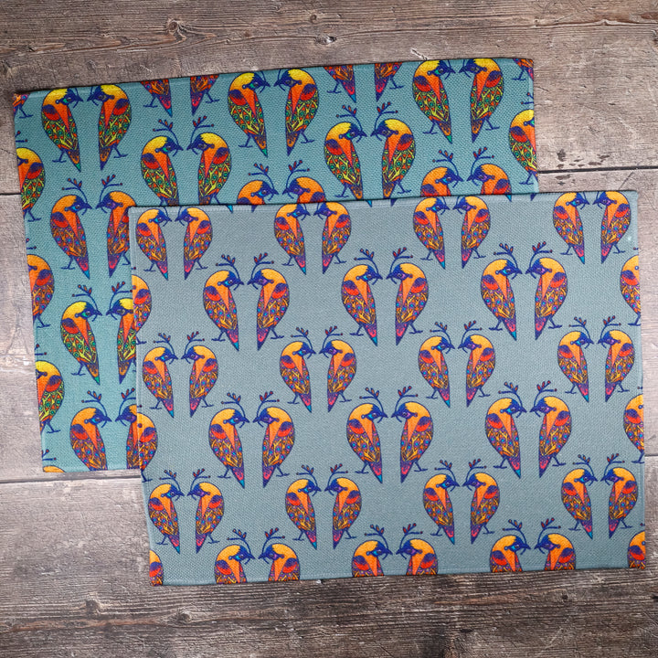 SALE - Set of 2x Multi-coloured Lovebirds Fabric Placemats