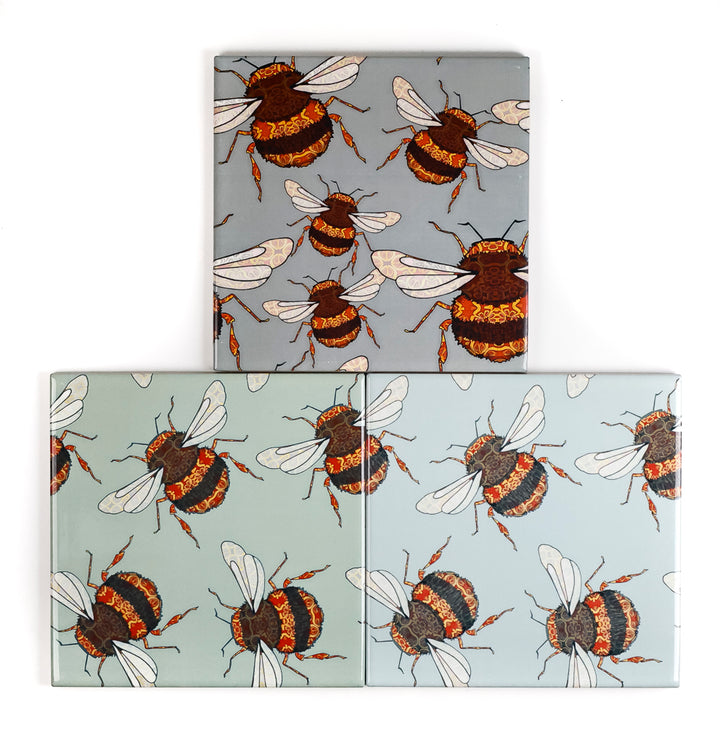 SALE SET of 3x BumbleBee - Mixed design tiles -  FIRED INK Version