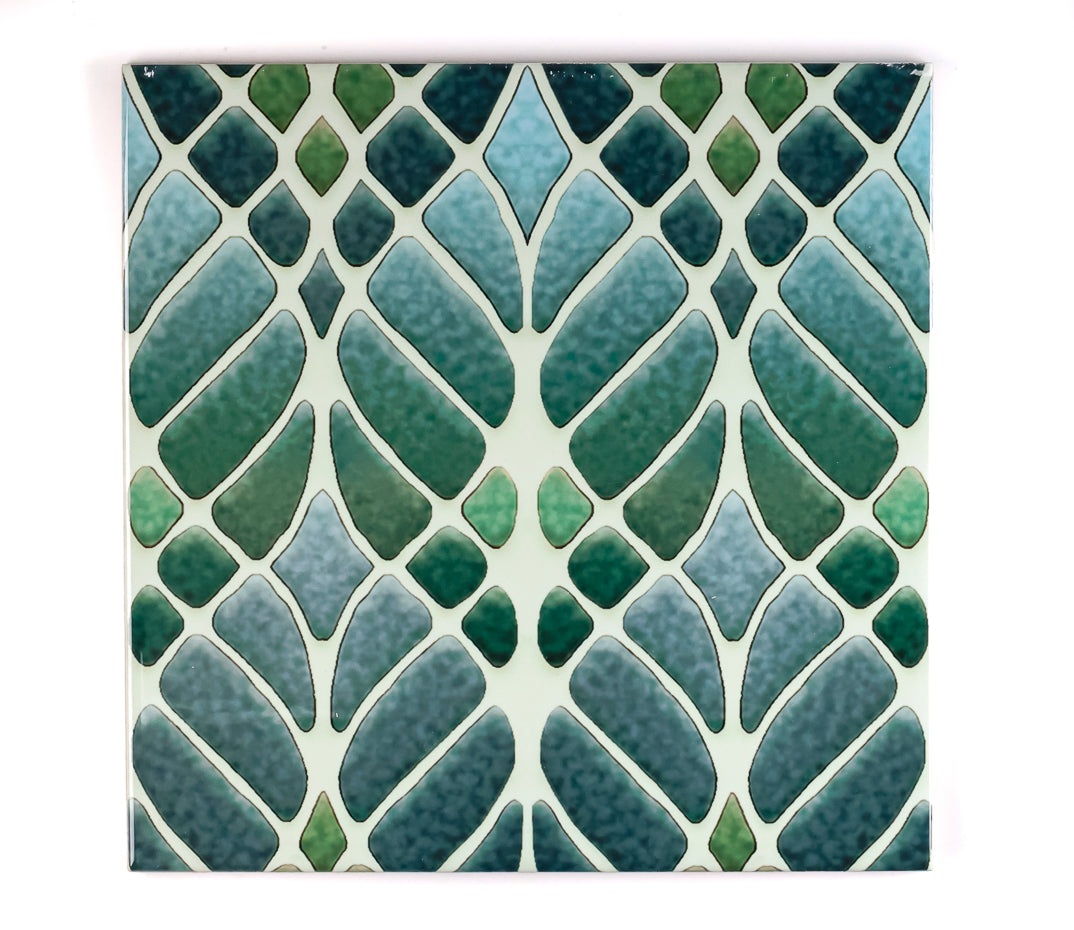 SALE SECONDS SET of 2 x 20cm Green Interwoven Tree tiles