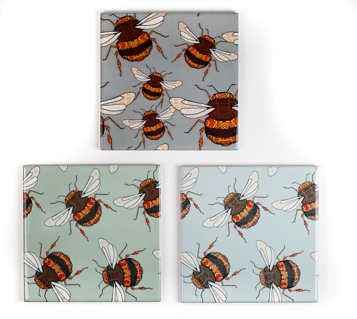 SALE SET of 3x BumbleBee - Mixed design tiles -  FIRED INK Version