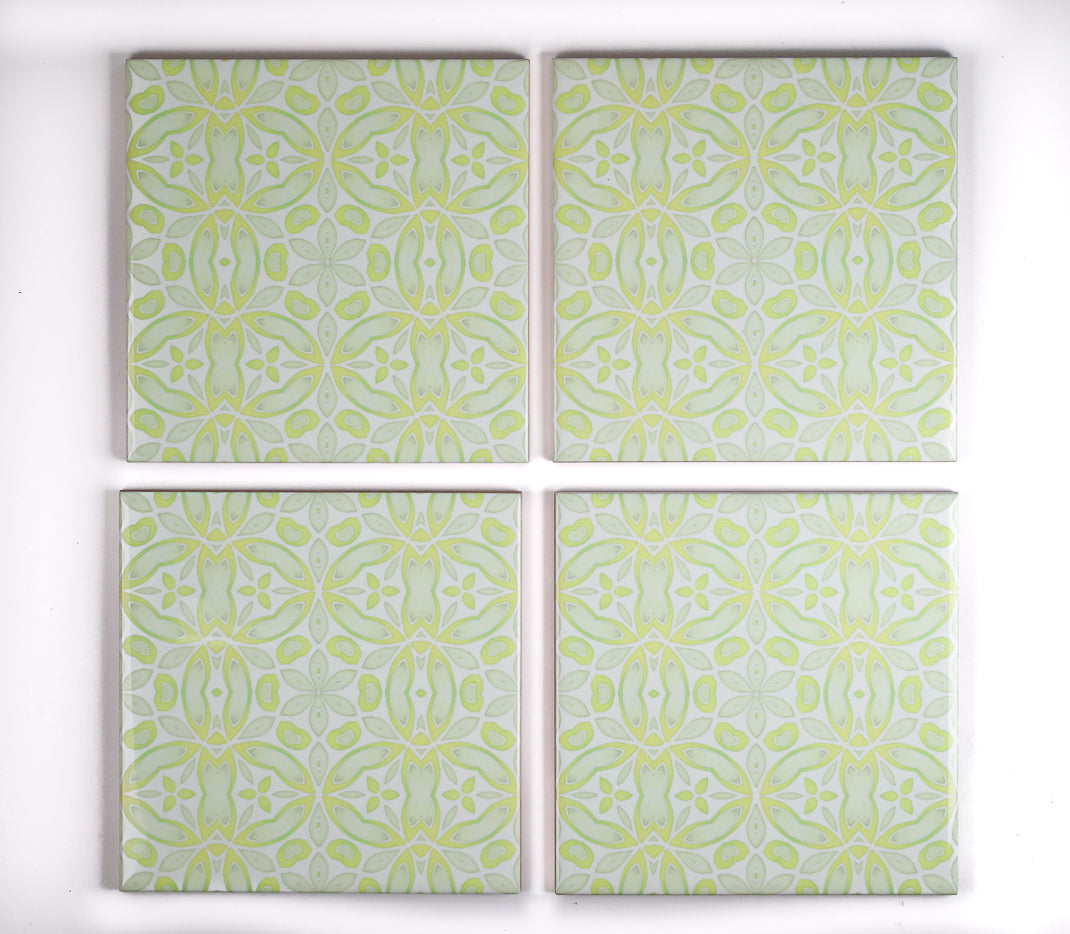 SALE SET - 4x 15cm Apple Tree - Bright Green/Yellow Tiles