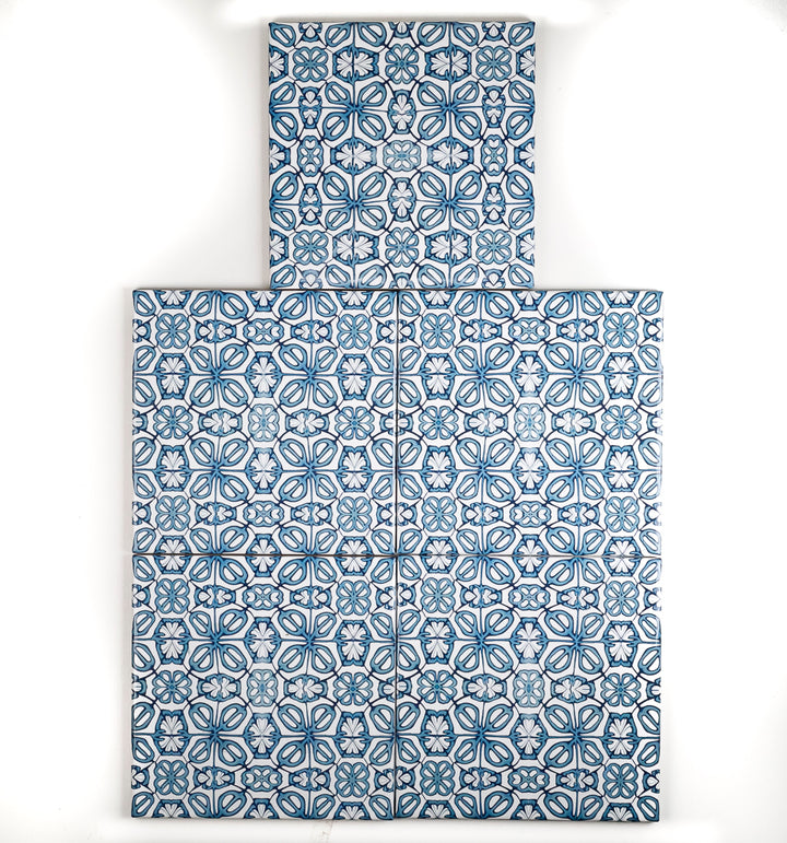 SALE SET - 5x 15cm Blue Turkish Flower tiles - mid blue and white -  FIRED INK Version