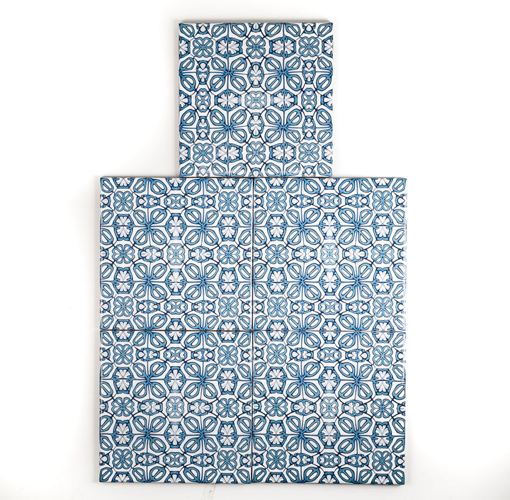 SALE SET - 5x 15cm Blue Turkish Flower tiles - mid blue and white -  FIRED INK Version