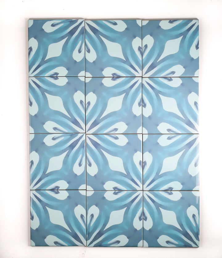 SALE SET OF 13 x 10.8cm Aqua "Watercolour" blue green large pattern tiles