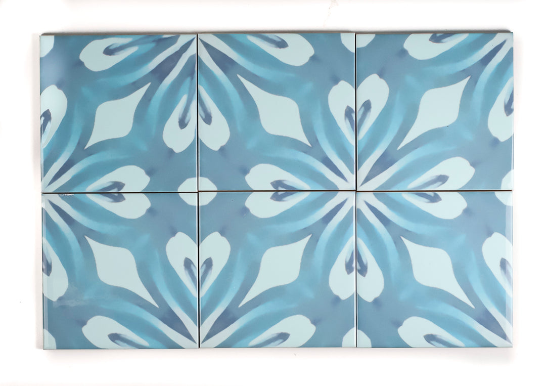 SALE SET OF 13 x 10.8cm Aqua "Watercolour" blue green large pattern tiles