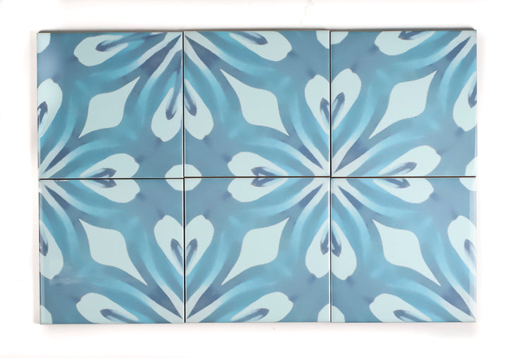 SALE SET OF 13 x 10.8cm Aqua "Watercolour" blue green large pattern tiles