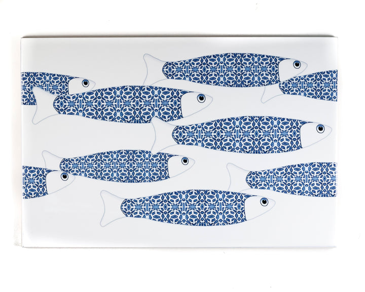 SALE SECONDS - 2x Blue &amp; White Ocean Shoal - Border version - Large Rectangular Tiles - 30x20cm