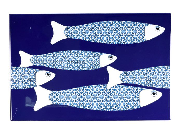 SALE SECONDS - 2x Navy Blue Ocean Shoal - Border version - Large Rectangular Tiles - 30x20cm
