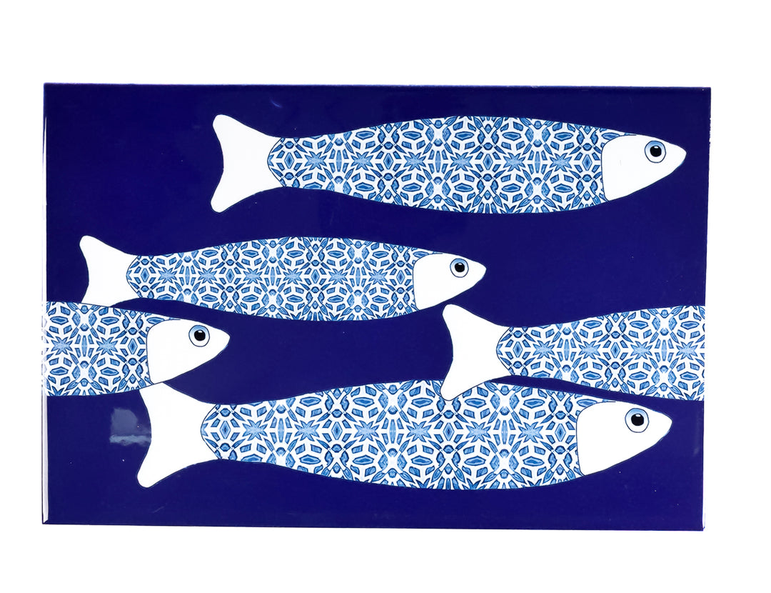 SALE SECONDS - 2x Navy Blue Ocean Shoal - Border version - Large Rectangular Tiles - 30x20cm