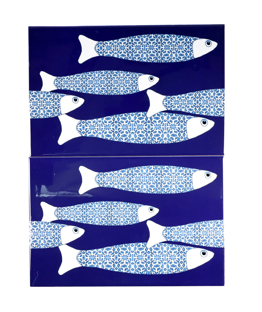 SALE SECONDS - 2x Navy Blue Ocean Shoal - Border version - Large Rectangular Tiles - 30x20cm