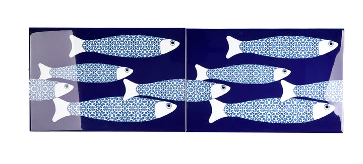 SALE SECONDS - 2x Navy Blue Ocean Shoal - Border version - Large Rectangular Tiles - 30x20cm