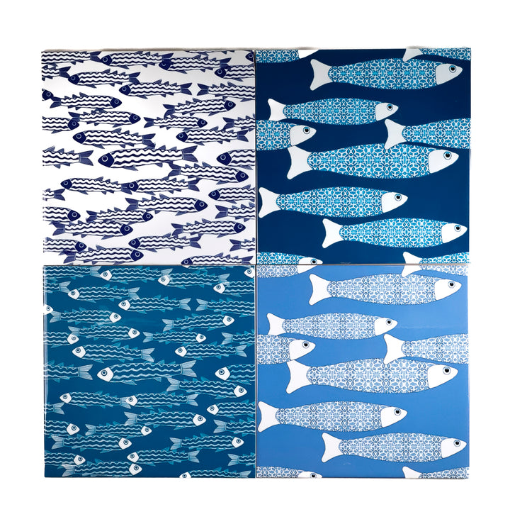 SALE SECONDS: Set of 4 x 20cm tiles - Mixed Fish designs