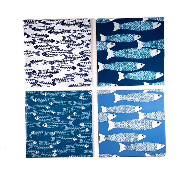 SALE SECONDS: Set of 4 x 20cm tiles - Mixed Fish designs