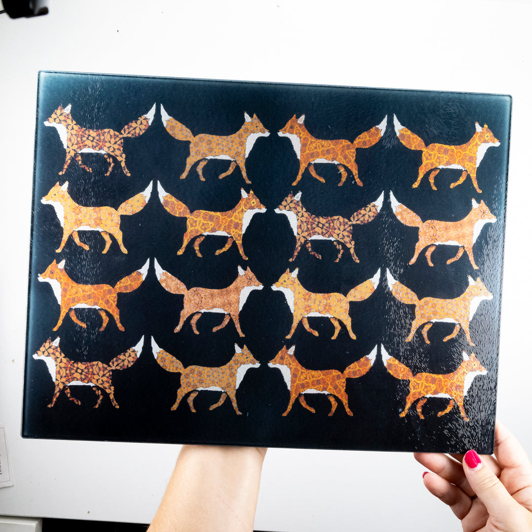 SALE SECOND - Large rectangular Red Foxes Worktop Protector (textured)