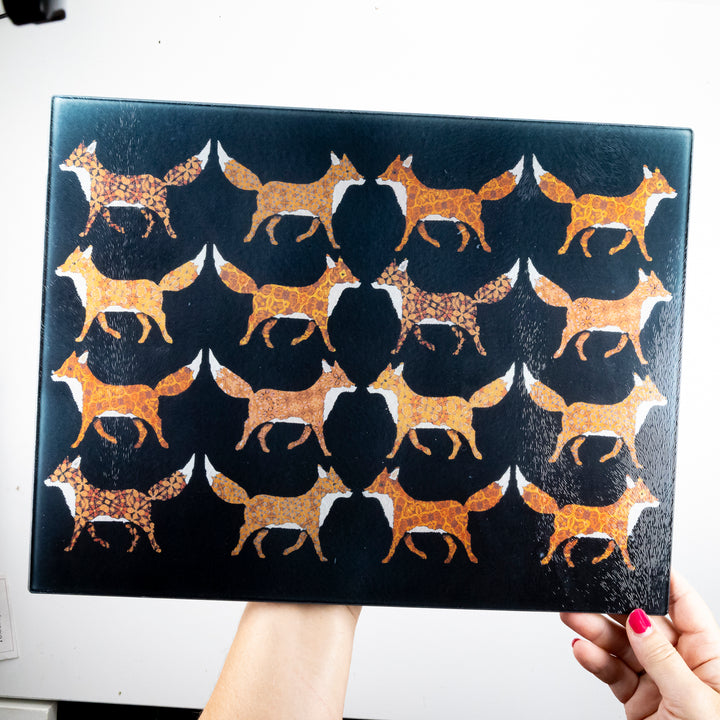 SALE SECOND - Large rectangular Red Foxes Worktop Protector (textured)