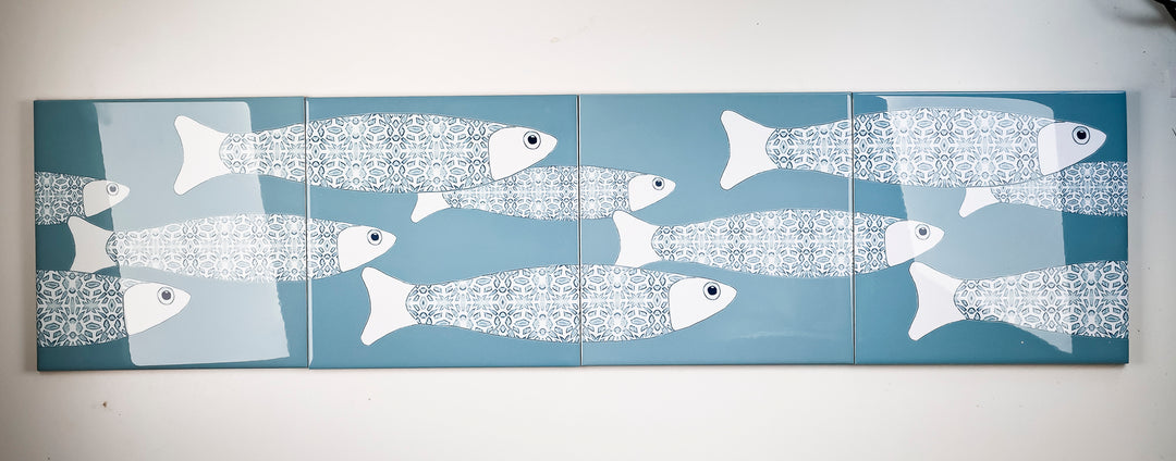 SALE SECONDS SET of 5 x 20cm Grey Ocean Shoal border tiles