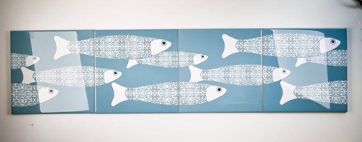 SALE SECONDS SET of 5 x 20cm Grey Ocean Shoal border tiles