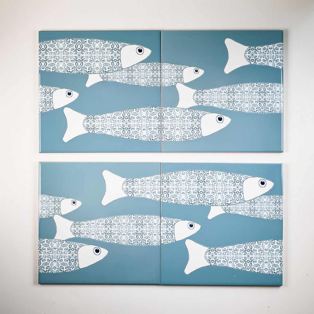 SALE SECONDS SET of 5 x 20cm Grey Ocean Shoal border tiles
