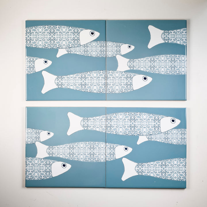 SALE SECONDS SET of 5 x 20cm Grey Ocean Shoal border tiles
