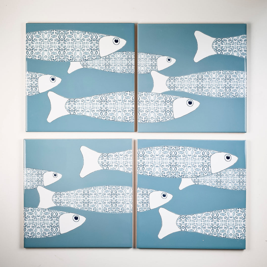 SALE SECONDS SET of 5 x 20cm Grey Ocean Shoal border tiles