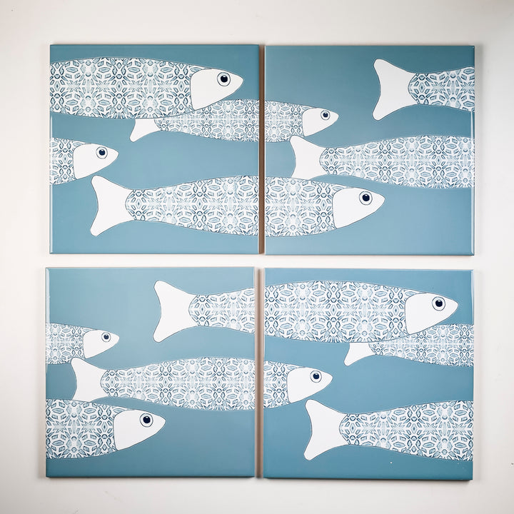 SALE SECONDS SET of 4 x 20cm Grey Ocean Shoal border tiles