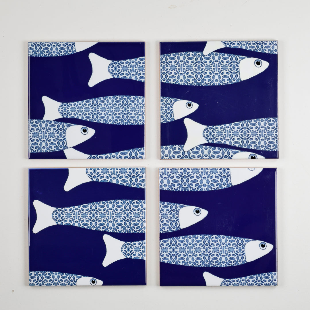 SALE SECONDS - Set of 4 x 10.8cm Navy Blue Ocean Shoal