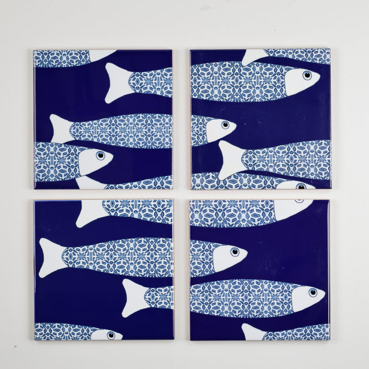 SALE SECONDS - Set of 4 x 10.8cm Navy Blue Ocean Shoal