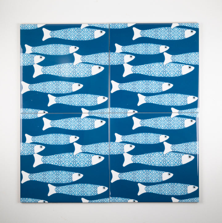 SALE SECONDS SET of 5 x 20cm Teal blue Ocean Shoal tiles