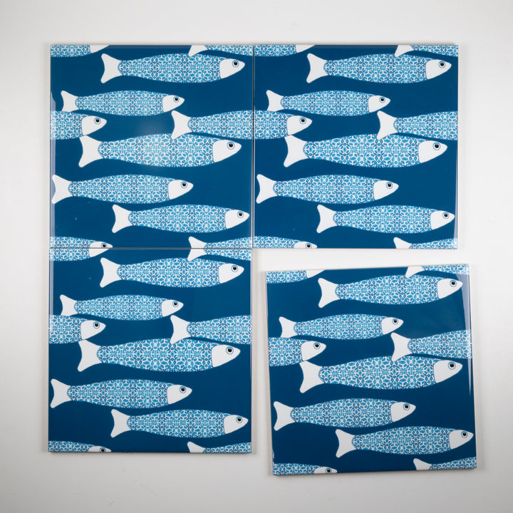 SALE SECONDS SET of 5 x 20cm Teal blue Ocean Shoal tiles