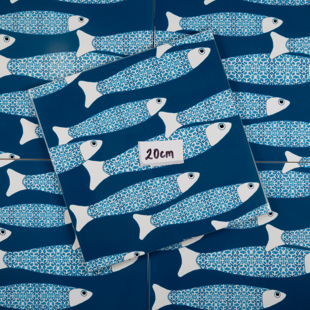 SALE SECONDS SET of 5 x 20cm Teal blue Ocean Shoal tiles
