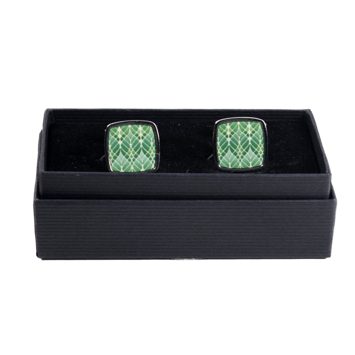 Interwoven Trees - Green - Millefiori Inlay Cufflink Pair
