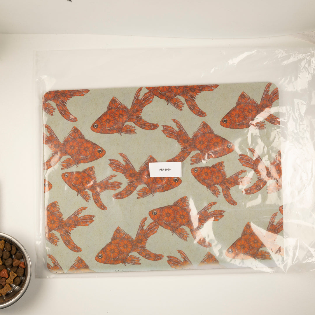 SALE SECOND - Goldfish Large Pet Food Mat - Red / Stone