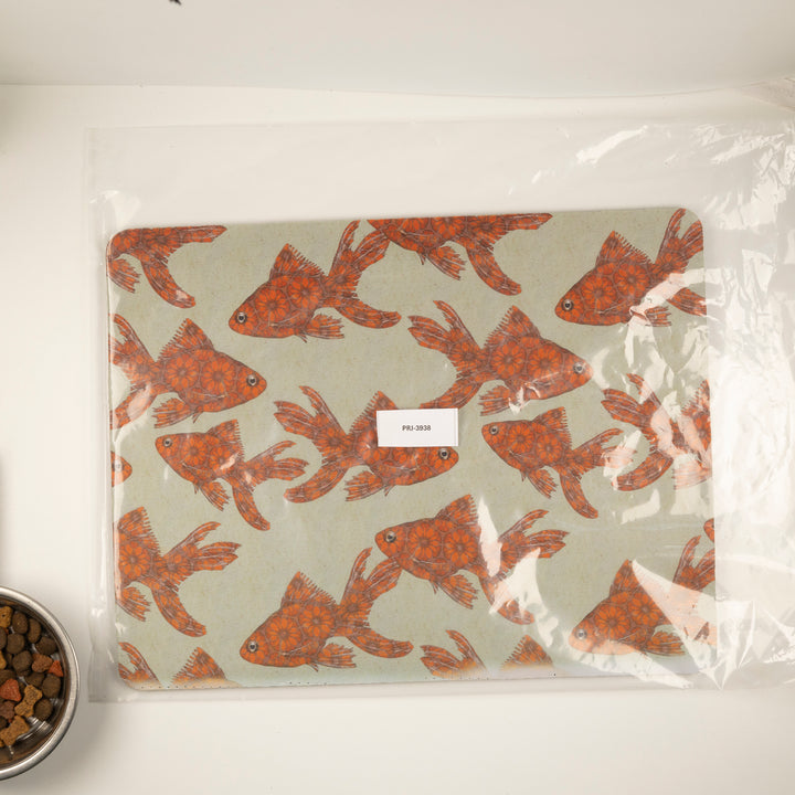 SALE SECOND - Goldfish Large Pet Food Mat - Red / Stone