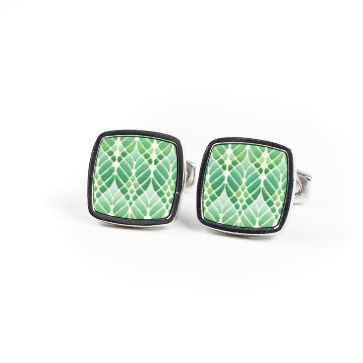 Interwoven Trees - Green - Millefiori Inlay Cufflink Pair