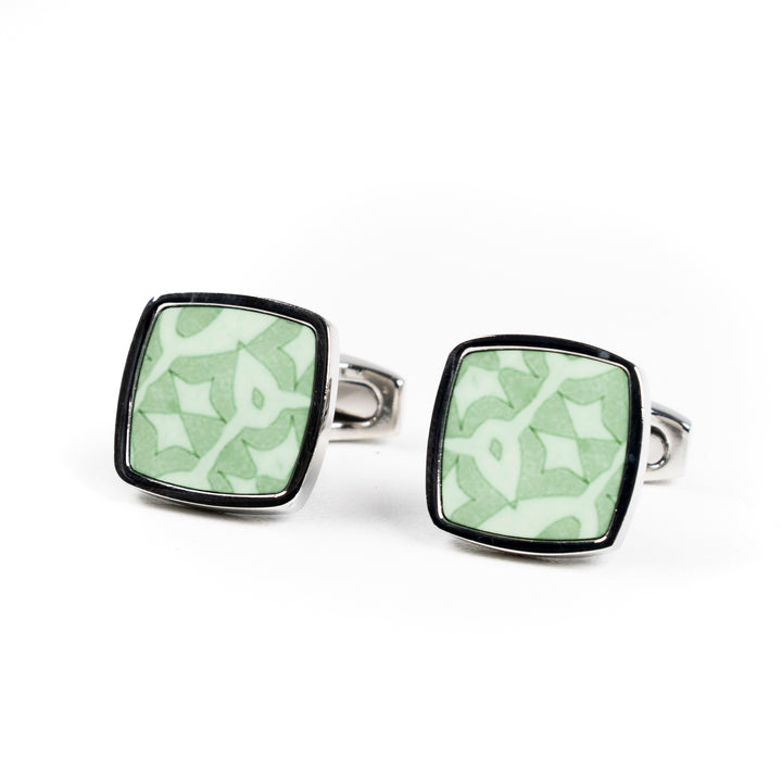 Green Stonework Millefiori Inlay Cufflink Pair