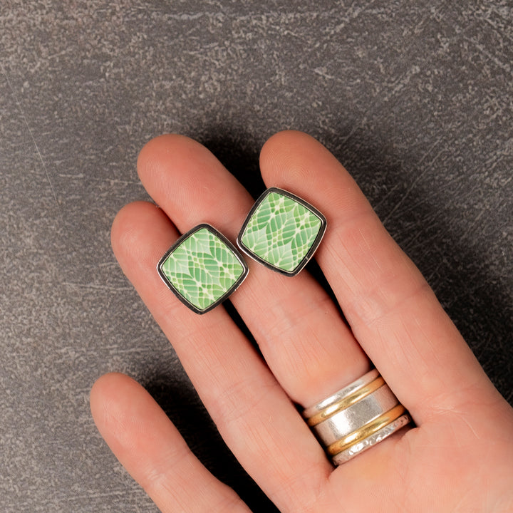 Interwoven Trees - Green - Millefiori Inlay Cufflink Pair