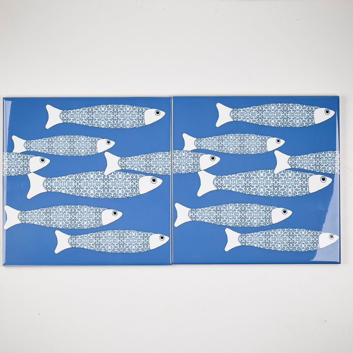 SALE SET of 2 x 20cm Ocean Shoal tile - Standard Scale - Sky Blue Background