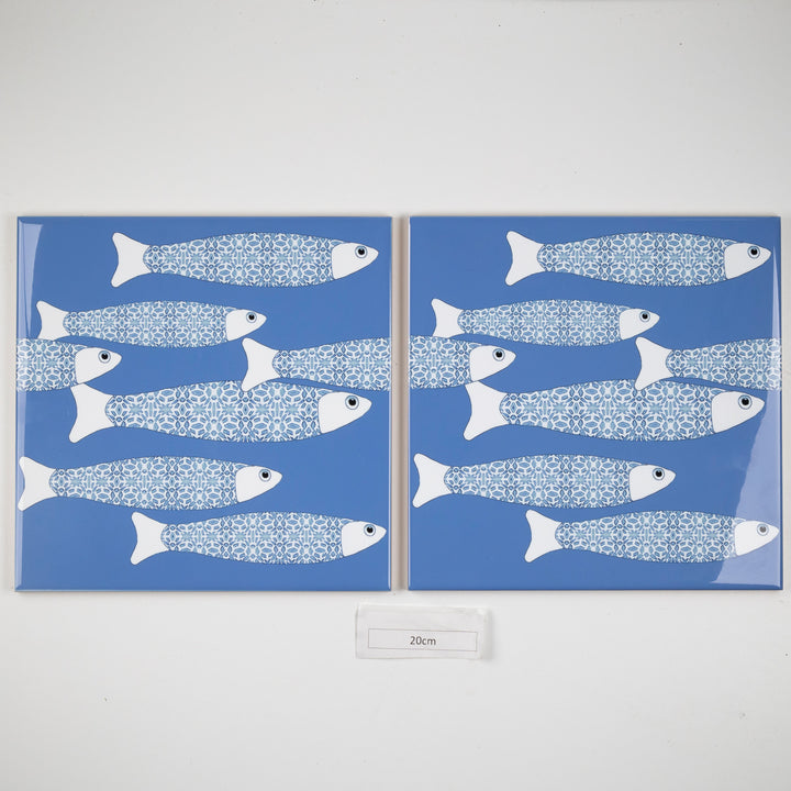 SALE SET of 2 x 20cm Ocean Shoal tile - Standard Scale - Sky Blue Background