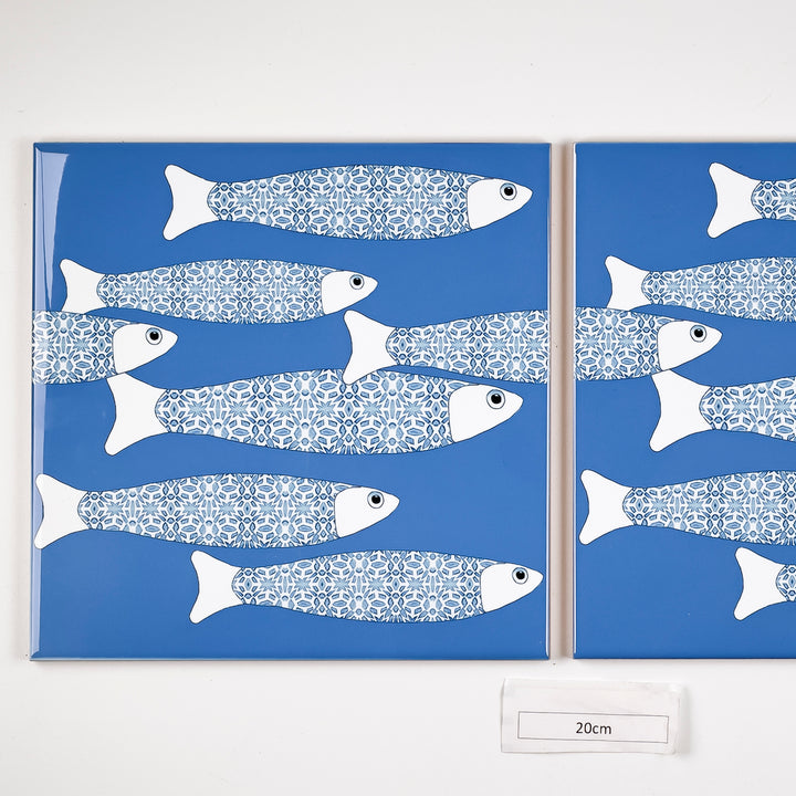 SALE SET of 2 x 20cm Ocean Shoal tile - Standard Scale - Sky Blue Background