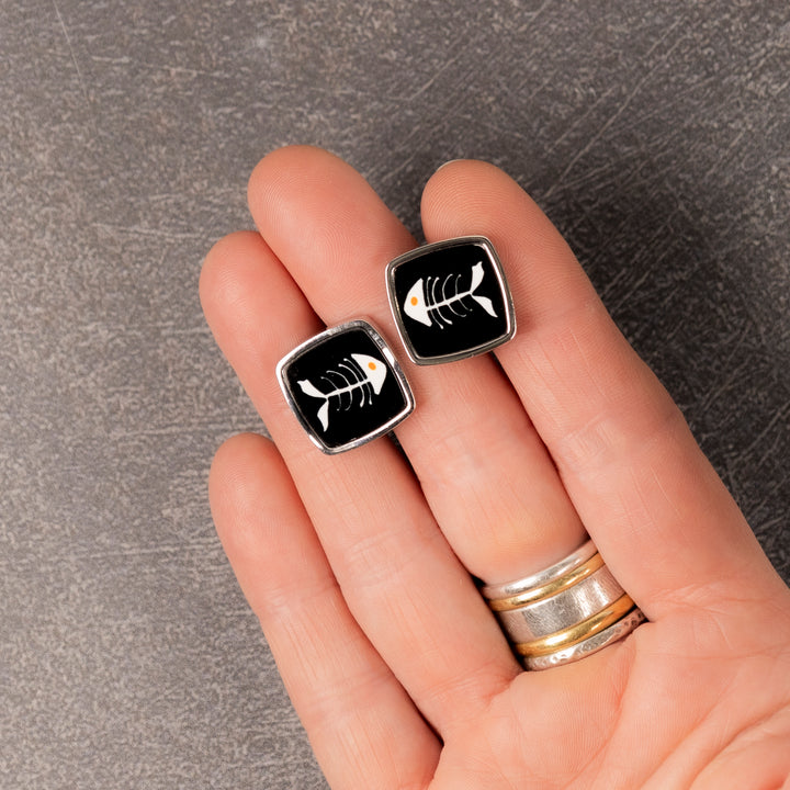 Black Bonefish Millefiori Inlay Cufflink Pair