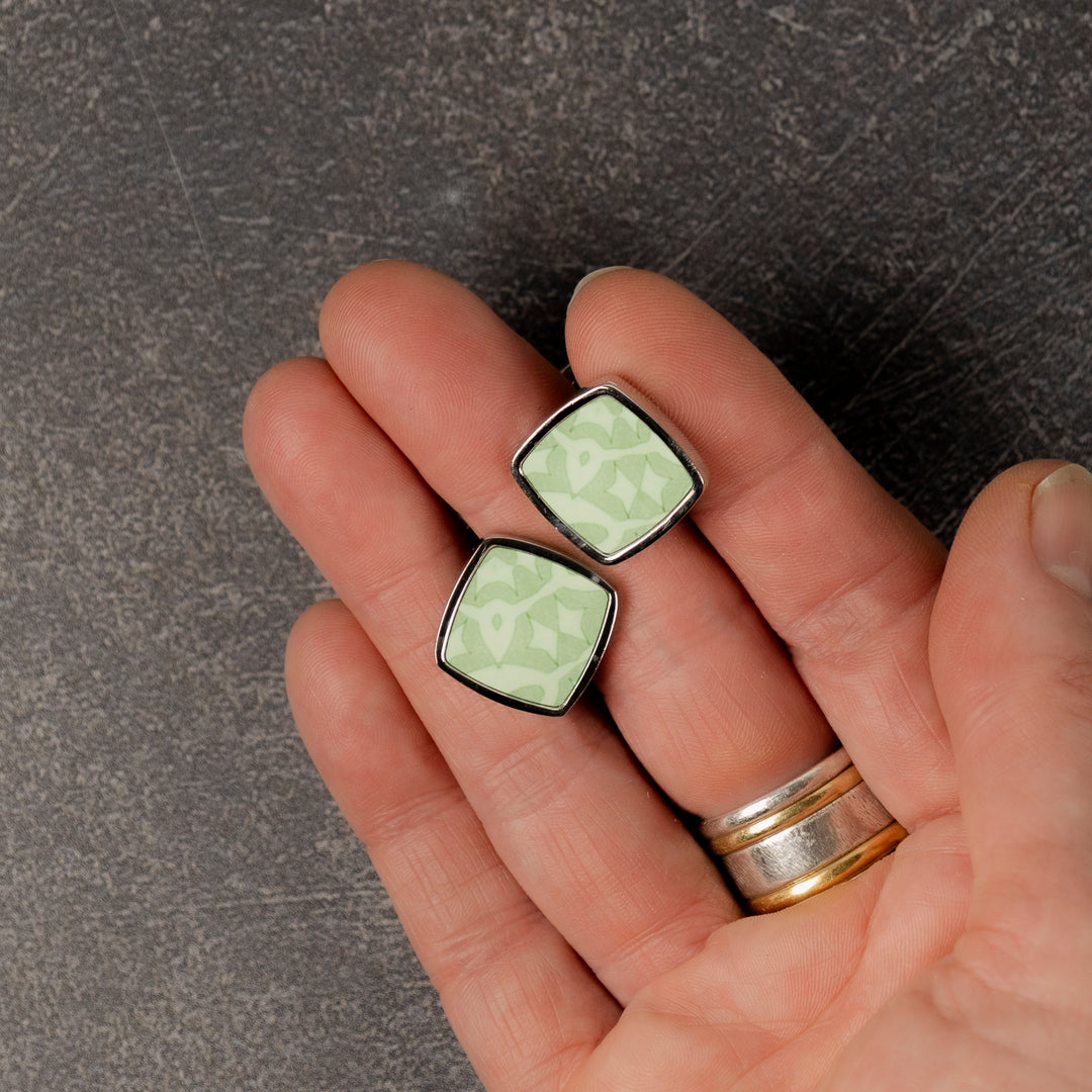 Green Stonework Millefiori Inlay Cufflink Pair
