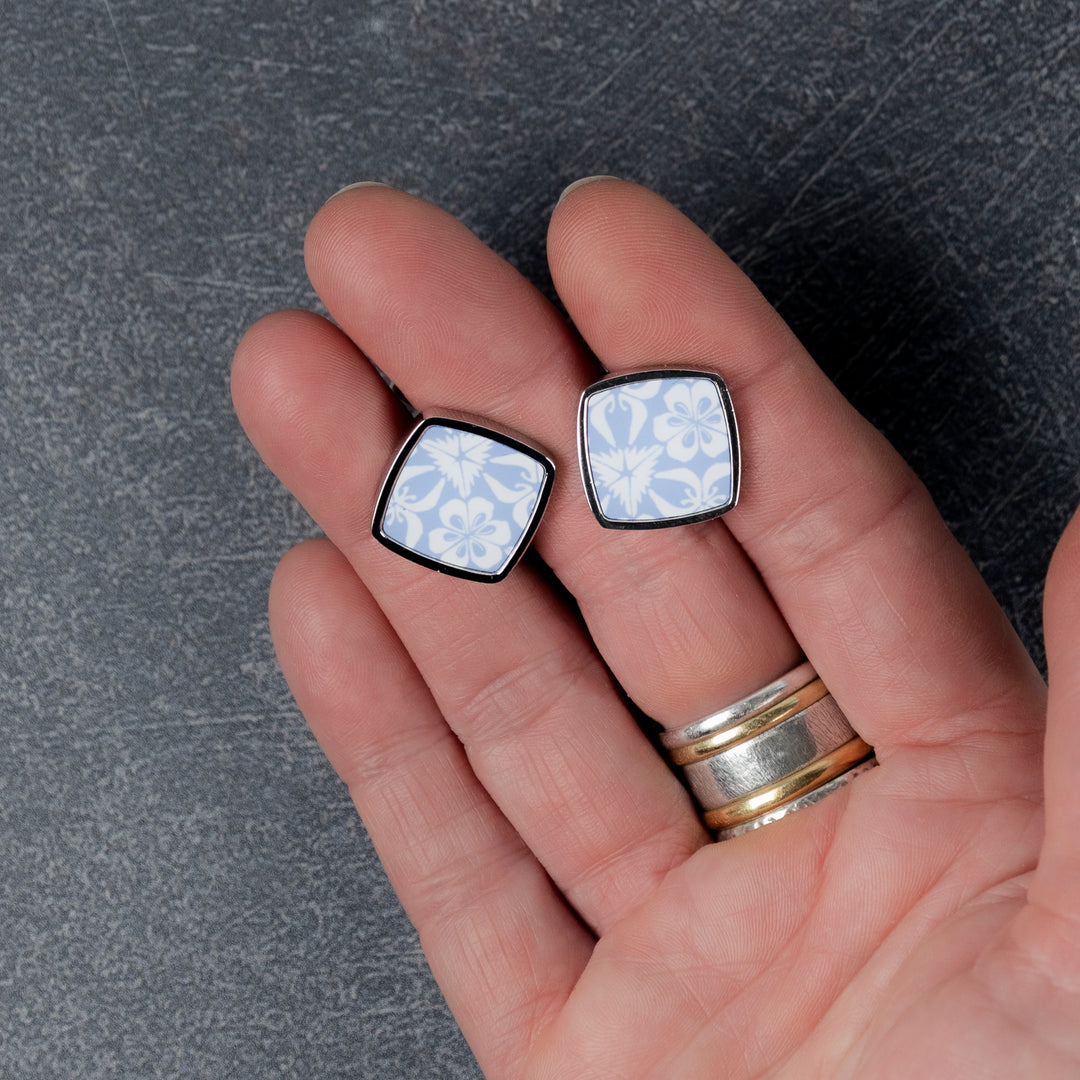 Pale Blue Nettles Millefiori Inlay Cufflink Pair