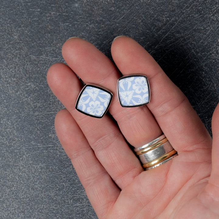 Pale Blue Nettles Millefiori Inlay Cufflink Pair