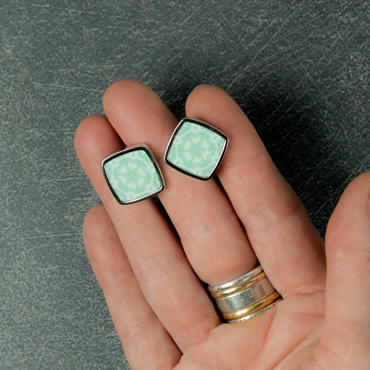 Green Stonework 2 Millefiori Inlay Cufflink Pair