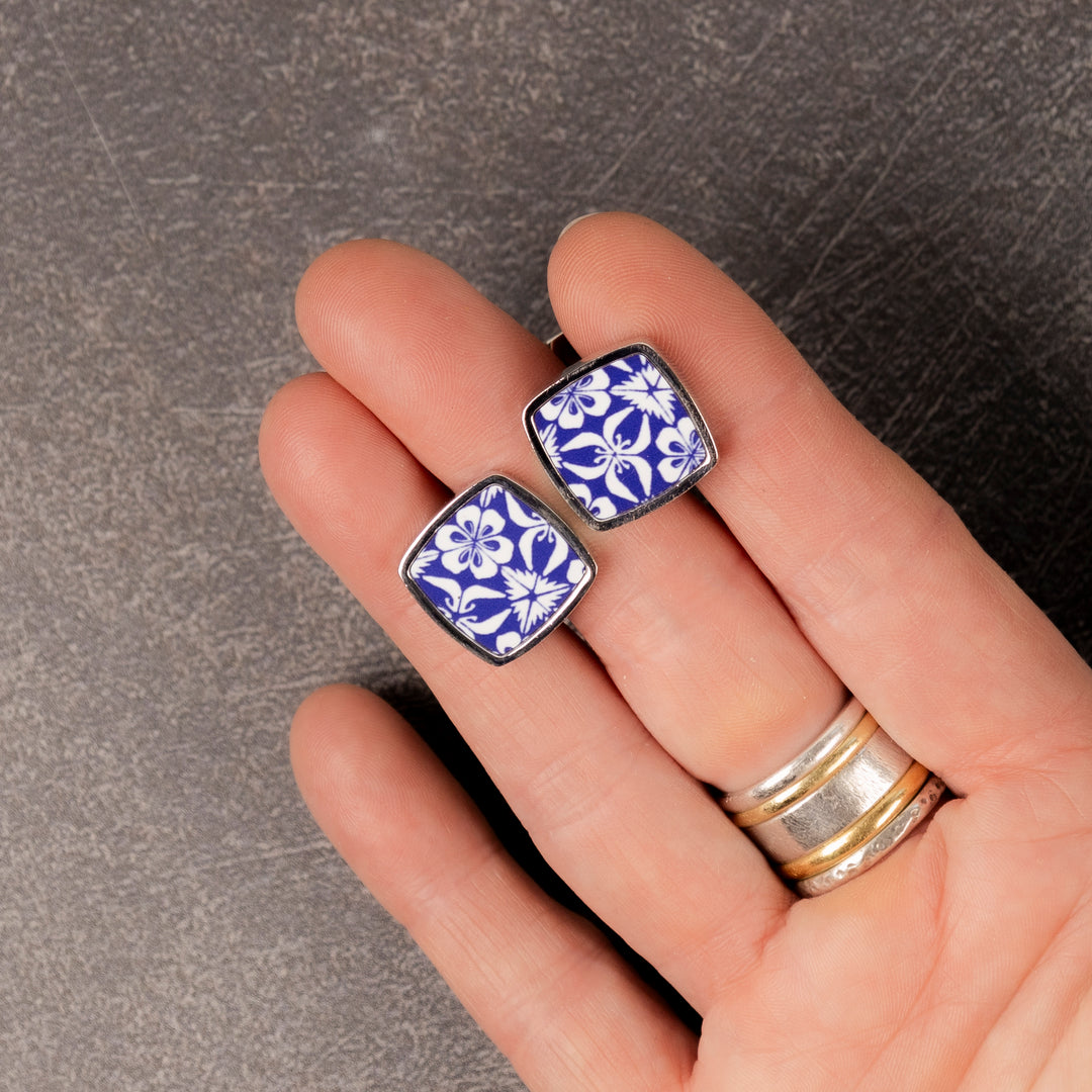 Blue Nettles Millefiori Inlay Cufflink Pair