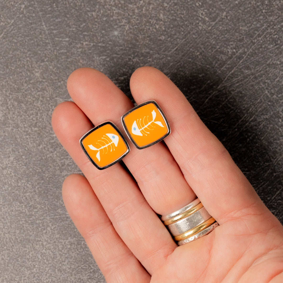 Orange Bonefish Millefiori Inlay Cufflink Pair