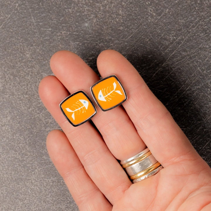 Orange Bonefish Millefiori Inlay Cufflink Pair
