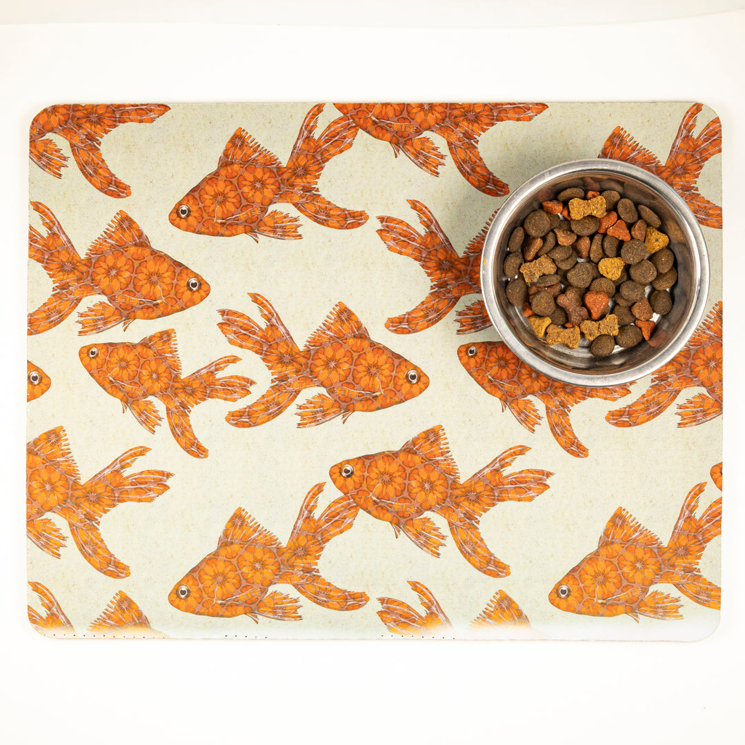 SALE SECOND - Goldfish Large Pet Food Mat - Red / Stone