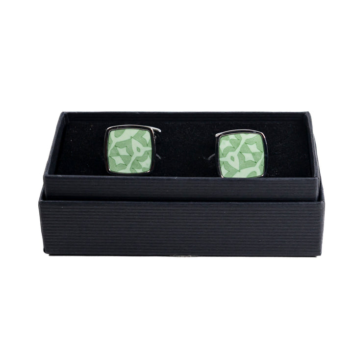 Green Stonework Millefiori Inlay Cufflink Pair