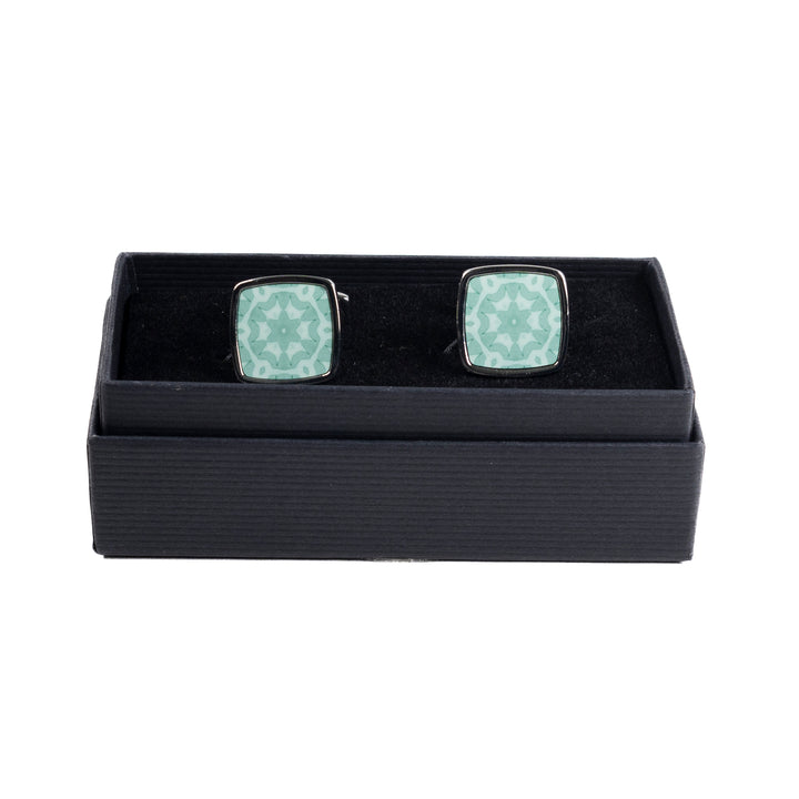 Green Stonework 2 Millefiori Inlay Cufflink Pair
